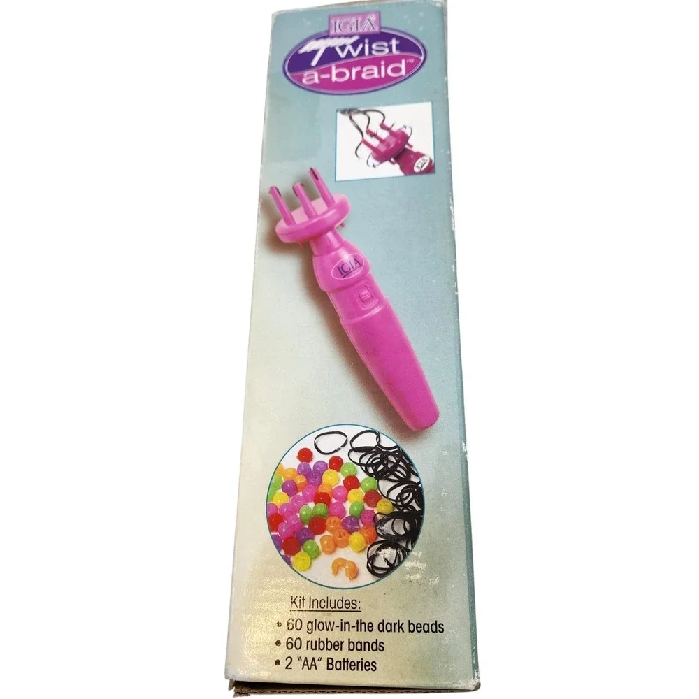 IGIA Twist-A-Braid Pink Cordless Hair Braider Styling Tool W/ Glow Beads & Bands